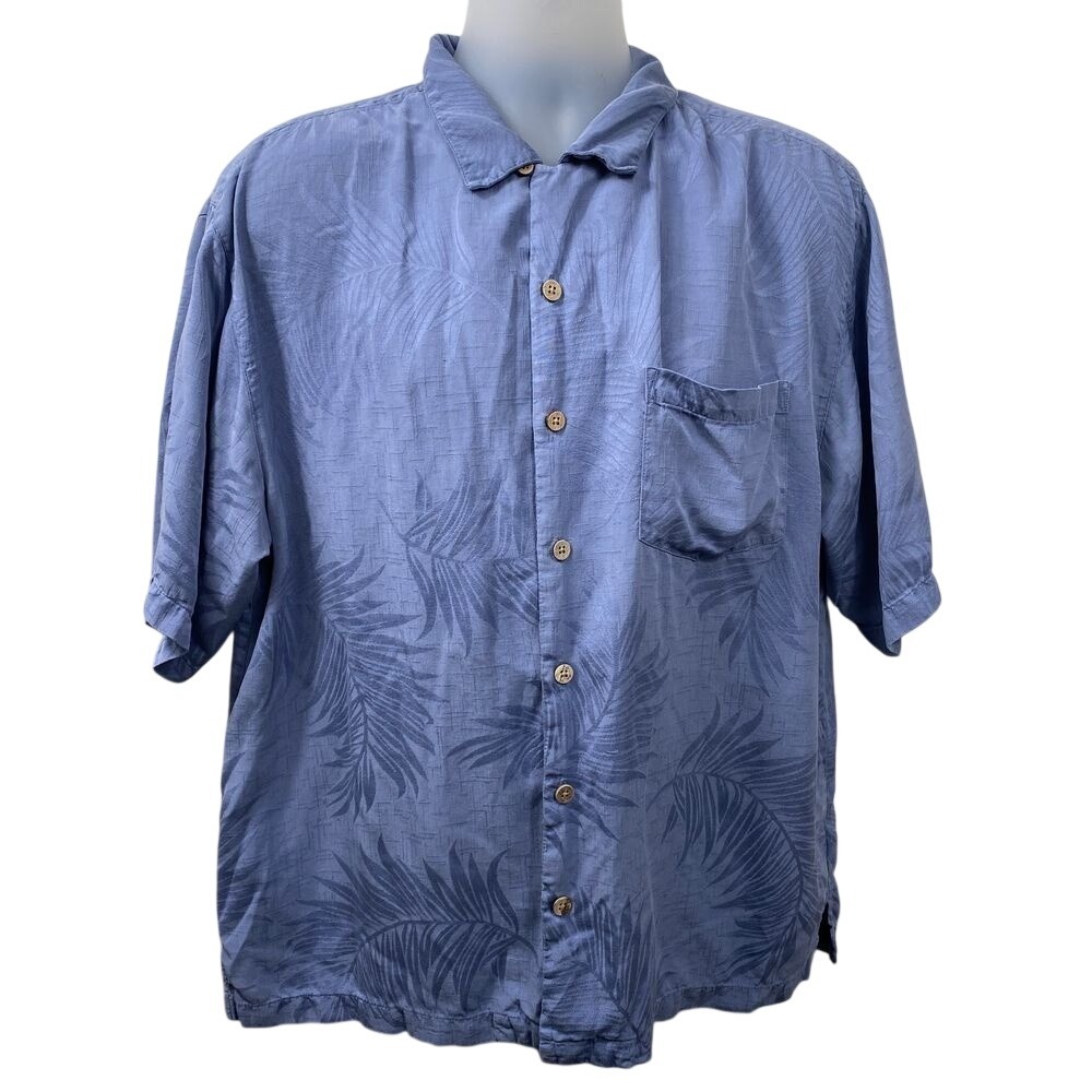 MEN'S JAMAICA JAXX BLUE 100% SILK HAWAIIAN SHORT SLEEVE‎ BUTTON DOWN SHIRT LARGE